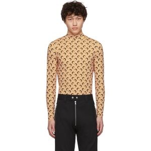 Marine Serre All Over Moon Second Skin Turtleneck Top Tan Large NWT! $430